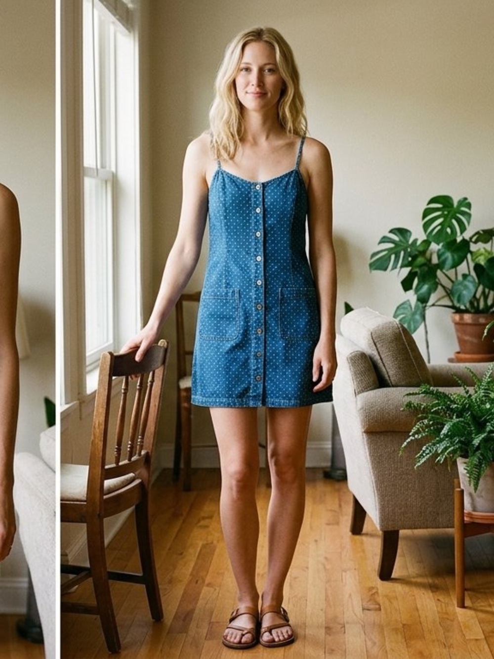 Young Fabulous & Broke Blue Denim Polka Dot Mini Dress